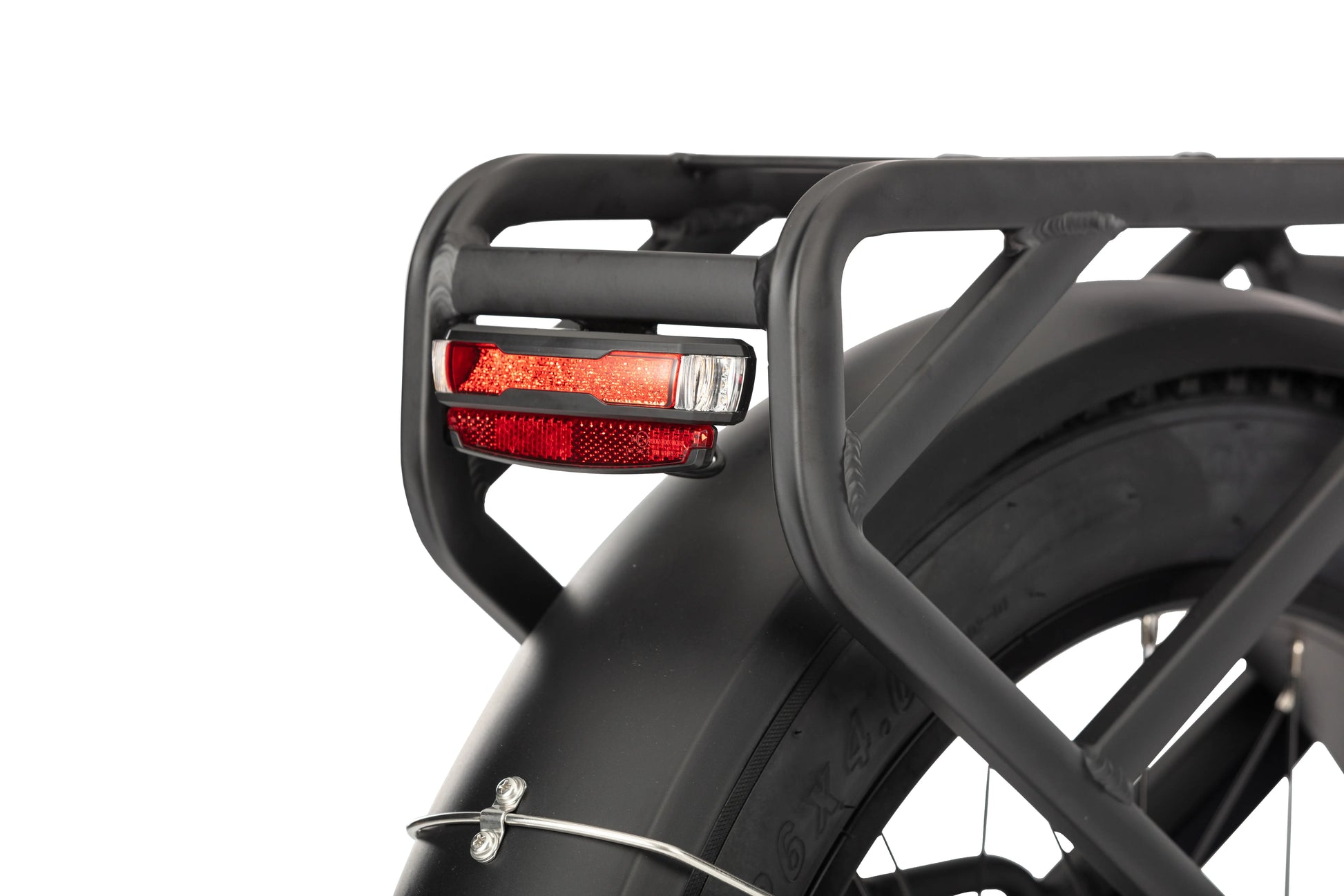 E11EVEN Defiant electric bike rear rack, integrated tail light detail shot