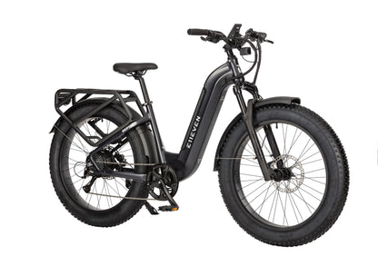 E11EVEN DEFIANT step-thru fat tire electric bike in matte black