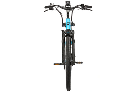 E11EVEN Dragonfly step‑through ebike front head‑on view, light blue electric bicycle