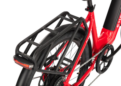 Close-up of the rear rack tail light closeup on the E11EVEN ELEANOR electric bike.