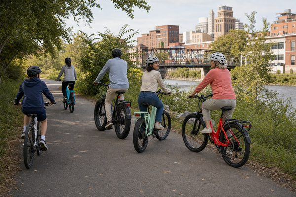 Family riding E11EVEN bikes