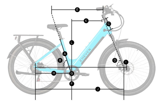 DRAGONFLY frame geometry diagram with A–L measurements